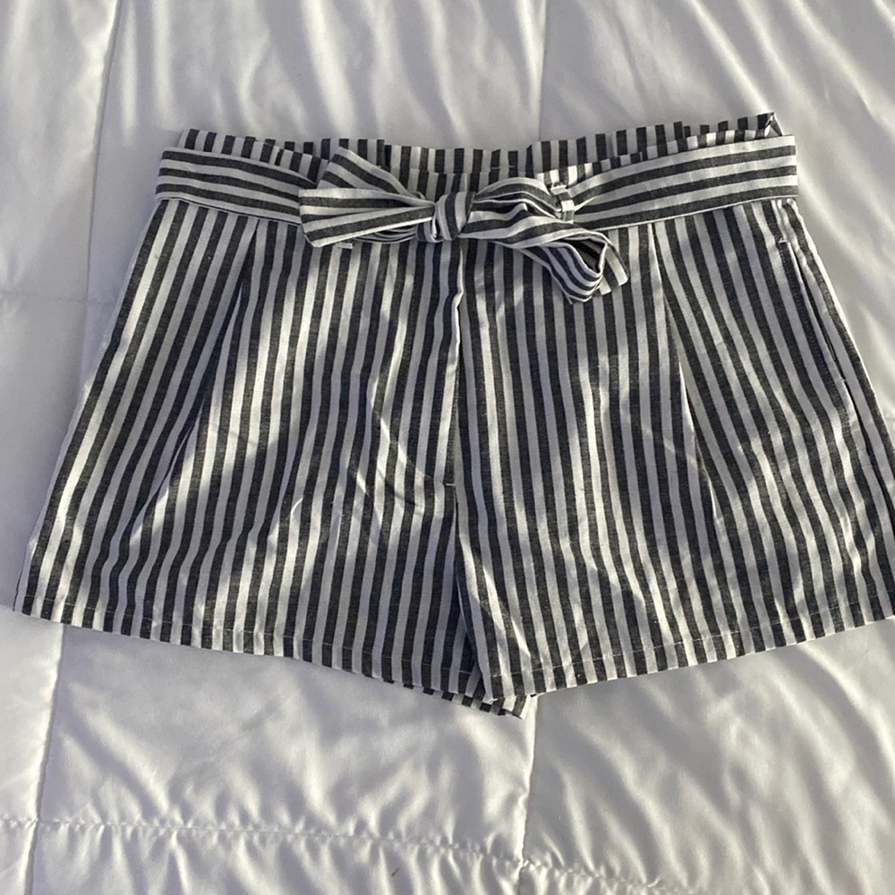 Navy and white striped shorts, size small
